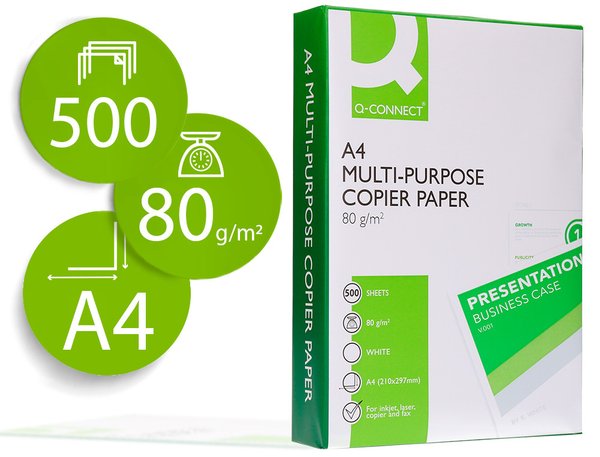Caja de 5 paquetes de 500 hojas A4 de 80gr Q-Connect